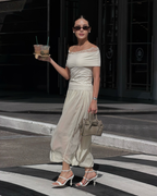 Model wearing The Belinda pearl heels