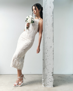 Model wearing The Cara crystal heels