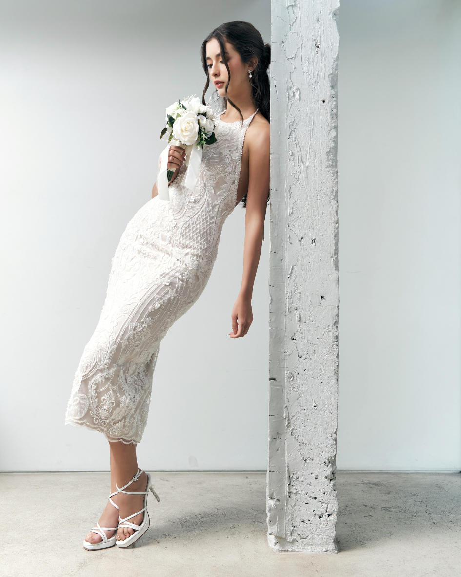 Model wearing The Cara crystal heels