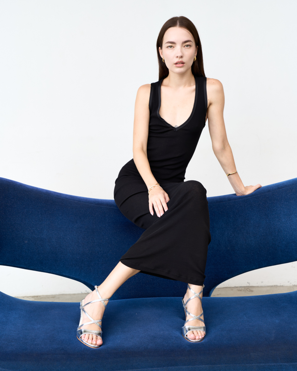 Model wearing The Ella strappy heels