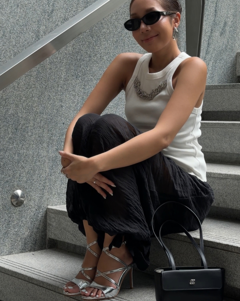 Model wearing The Ella strappy heels