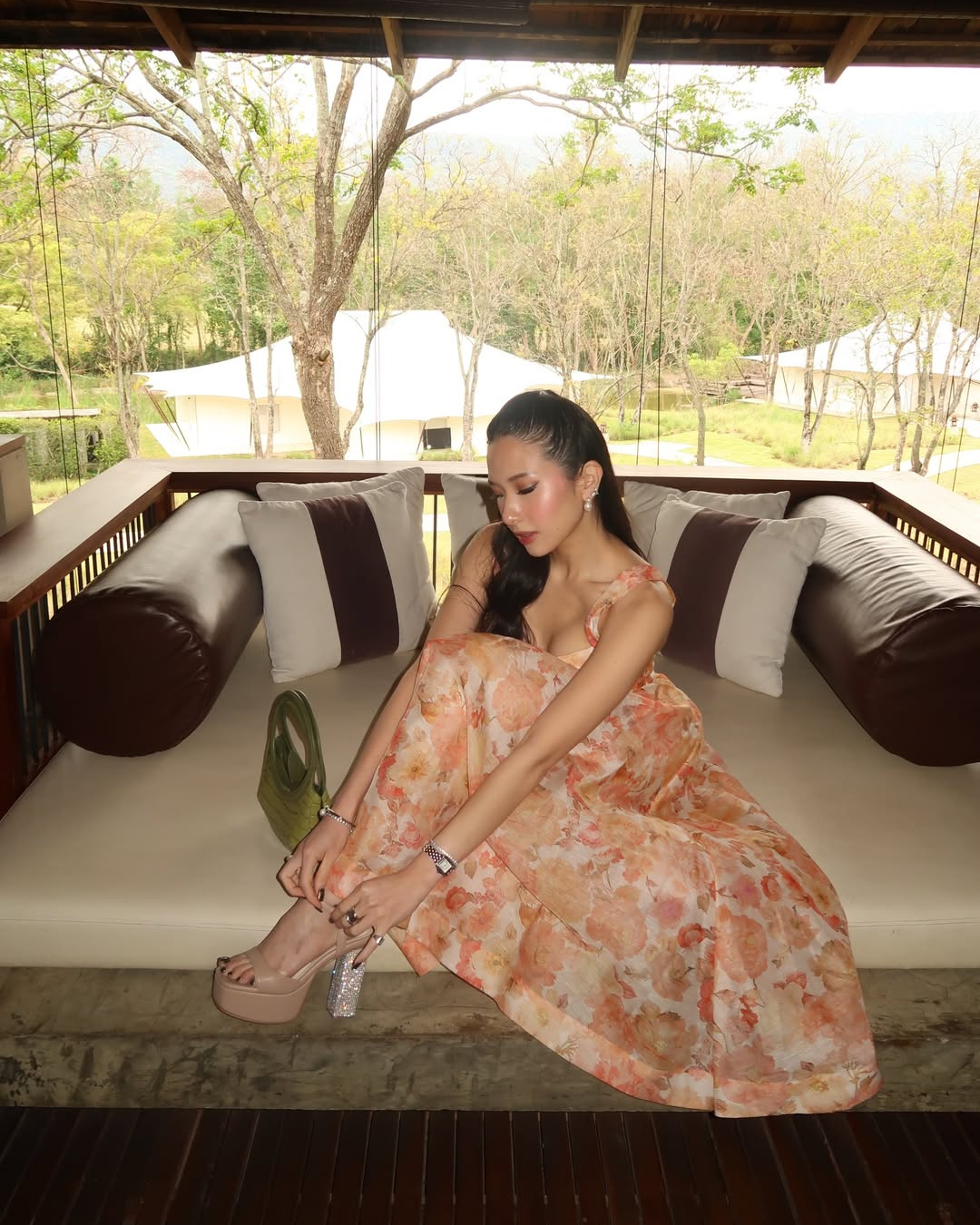 Model wearing The Grace platform heels