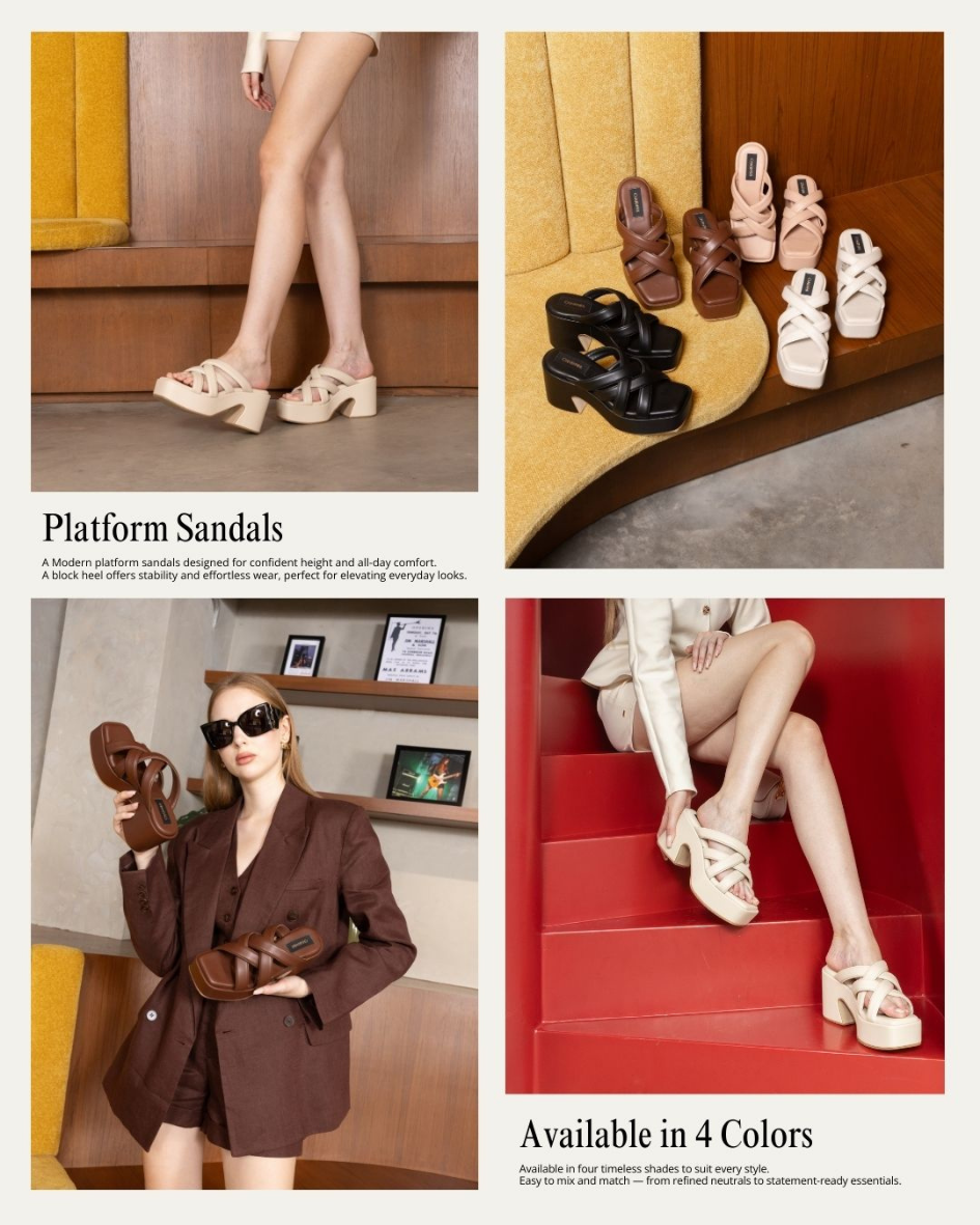 Model wearing The Miguel platform sandals