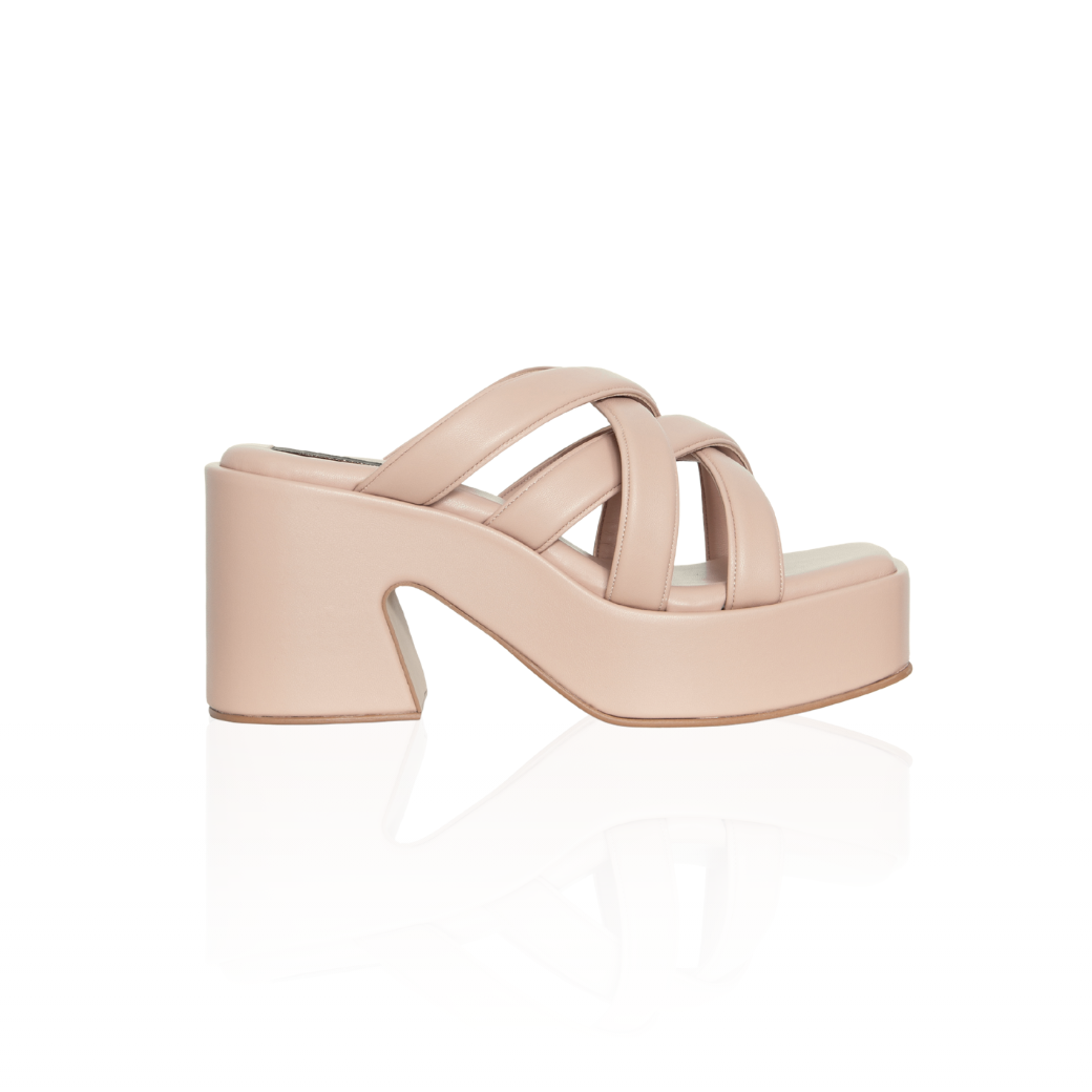 The Miguel cross-strap platform sandals with a 3.5-inch block heel, in nude