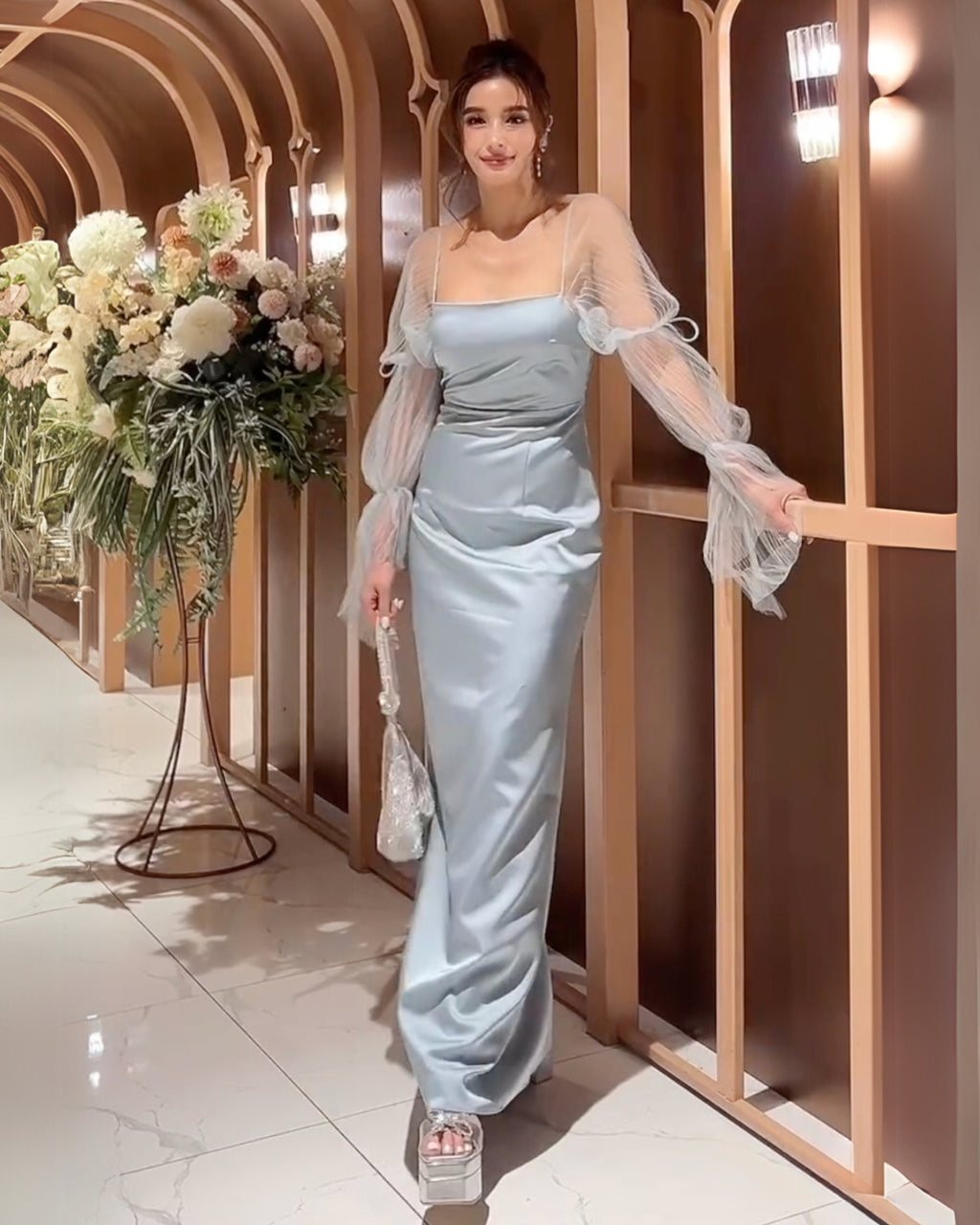 Model wearing The Stella Bow double-platform heels