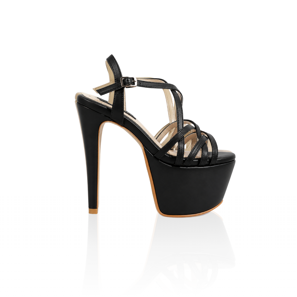 The Victoria cross-strap pageant platform heels with a 6-inch heel, in black