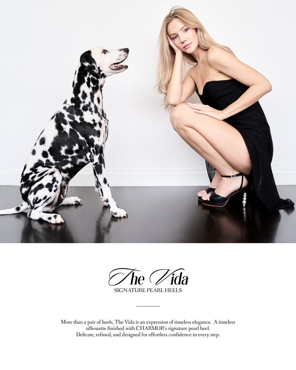Model wearing The Vida pearl platform heels
