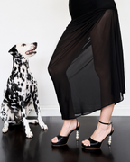 Model wearing The Vida pearl platform heels